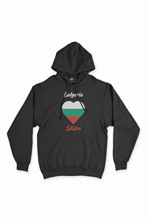 Silistre Bulgaristan Bayraklı Kalpli Siyah Sweatshirt Hoodie