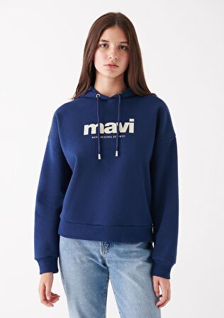 Mavi Logo Baskılı Kapüşonlu Lacivert Sweatshirt 168334-70488