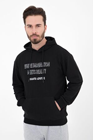 defy's ERKEK BASKILI KAPÜŞONLU SWEATSHIRT SİYAH - M