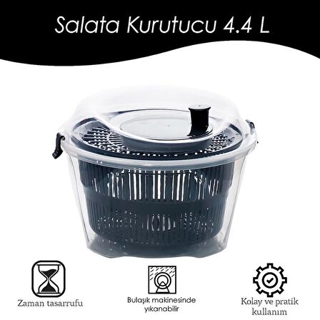Porsima G-25 Gondol Vega Pratik Salata Kurutucu - Meyve Sebze Yeşillik Yıkama Kurutma Kabı Siyah
