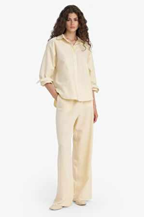 Wide Leg Cepli Yüksek Bel Standart Boy Keten Karışımlı Pantolon