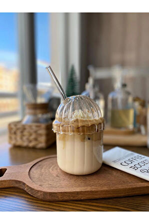 2 Adet Cam Kapaklı Isıya Dayanıklı Pipetli Pinterest Bardak | Kahve Ve Sunum Bardağı | 430 ml